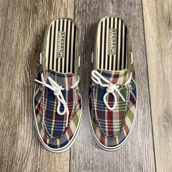 Sperry Top Sider Womens US Size 7.5 Blue Red Plaid Slip On Boat Shoes 977982 B9 - Picture 4 of 11